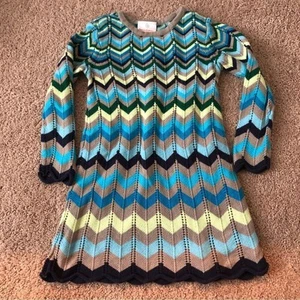 Hanna Andersson Dress Girls 4T Blue Multicolor Long Sleeve Sweater Zigzag Knit - Picture 1 of 6