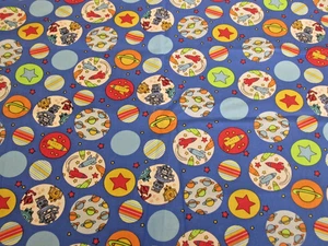 Cotton Fabric Robots, Robots Multicolored on Blue Exclusively Quilters 1yd x 44 - Picture 1 of 8