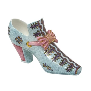 Halcyon Days 1994 Porzellanschuh - Blau & Rosa mit Goldakzenten (Sammlerstück) - Bild 1 von 8