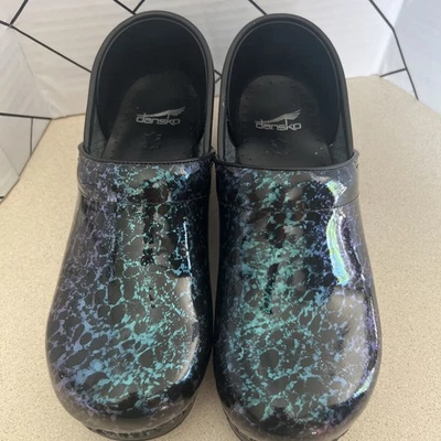 Dansko Professional Size 40 Purple Teal  Leather Nursing Shoes Clogs Color Wash - Image 1 of 4