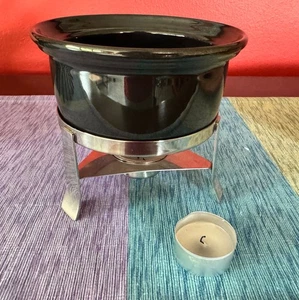 Chantal Mini Fondue Ceramic Pot with stand, Tealight Candle, Graphite, ex. cond. - Picture 1 of 4