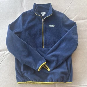 LL Bean Fleece Jacket Pullover Men's Small Blue Yellow Quarter Zip Pullover - Picture 1 of 9