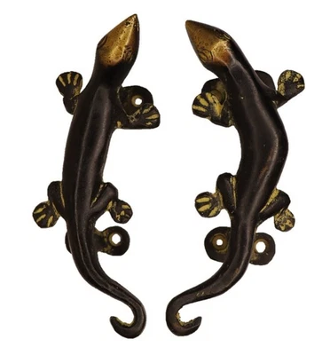 Black Lizard Shape Vintage Antique Style Handcrafted Brass Door Pull Handle Knob - Image 1 of 4
