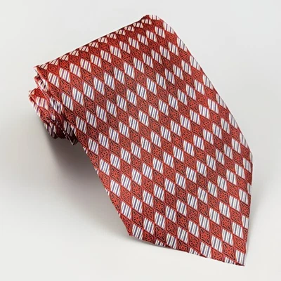 Corbata de lujo Farentino Ferre roja geométrica patrón diamante seda 56" x 4" Foto 1 de 4