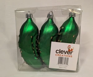 Pickle Christmas Ornament Set by  | Metallic Pickles in Green | 3 Pack | Festive - Picture 1 of 5