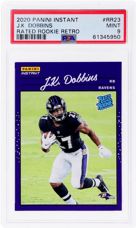 2020 Panini Instant J.K. Dobbins Rated Rookie Retro #23 /2044 PSA 9 Rookie RC - Image 1 of 2