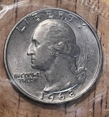 1968 P Washington Quarter BRILLIANT COIN UNC/MINT SEALED IN CELLO - Image 1 of 4