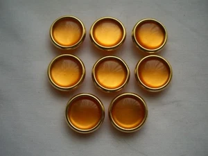 ITALIAN, GOLD RIM WITH AMBER PEARL EFFECT CENTRE SHANK BUTTONS x 8 FREE P&P - Picture 1 of 3