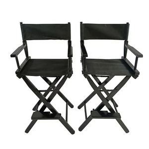 2pcs/set Populus Foldable Casual Home Director's Chair Black Frame Black Canvas - Picture 1 of 7