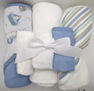 Baby Shower Gift 6 piece baby hooded towels washcloths Boy Blue Cute Puppy Nice - Picture 1 of 9