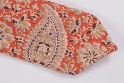 Corbata Cuello Belvest Nueva con Etiquetas Naranja con Marrón, Beige y Dorado Floral Paisley 100% Algodón Foto 1 de 4