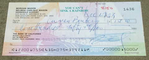 1993 Belinda Carlisle Signed Check PSA Cover