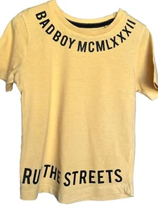 ‘Bad Boy’ Mustard Yellow Boys T-shirt w Text On Front &back Size 3 - Picture 1 of 6