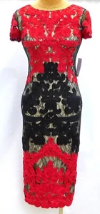 NEU JS Collections Damen Spitze Lang Cocktail Abendkleid Kleid Rot & Schwarz - Bild 1 von 11