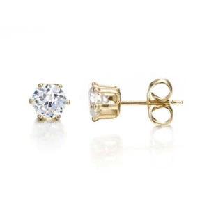 18ct Heavy Yellow Gold Plated & Simulated Diamond Stud Earring - USA Made - Bild 1 von 2