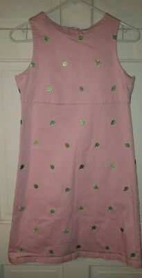 HARTSTRINGS pink Green Embroidered preppy Turtles Cotton stretch Dress. Girls 16 - Image 1 of 4