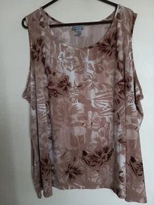 Catherines Women's Tan Floral top Shirt Tunic Tank Sz 4X - Picture 1 of 3