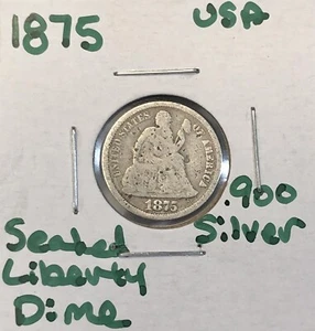 1875 Seated Liberty Dime .900 Silver US Coin - Picture 1 of 5