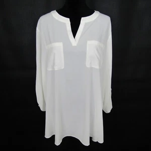 Susan Graver Shirt Top Bluse Pullover V-Ausschnitt Damen 2X weiß Kragenlos - Bild 1 von 14