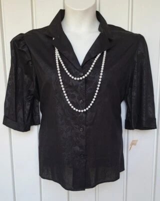 Vintage Plus Size Blouse Size 2X Black Jacquard Pearl accent Hot Stuff Women’s - Image 1 of 4