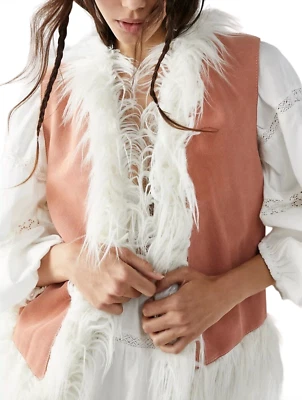 CHAQUETA CHALECO FREE PEOPLE DISCRETA GAMUZA ROSA CUERO PIEL DE PIEL ÍNDIGO RÍO L Foto 1 de 4