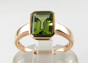 9K 9CT ROSE GOLD PERIDOT 8mm x 6mm ART DECO INS SOLITAIRE RING FREE SIZE - Picture 1 of 7