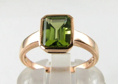9K 9CT ROSE GOLD PERIDOT 8mm x 6mm ART DECO INS SOLITAIRE RING FREE SIZE - Image 1 of 4