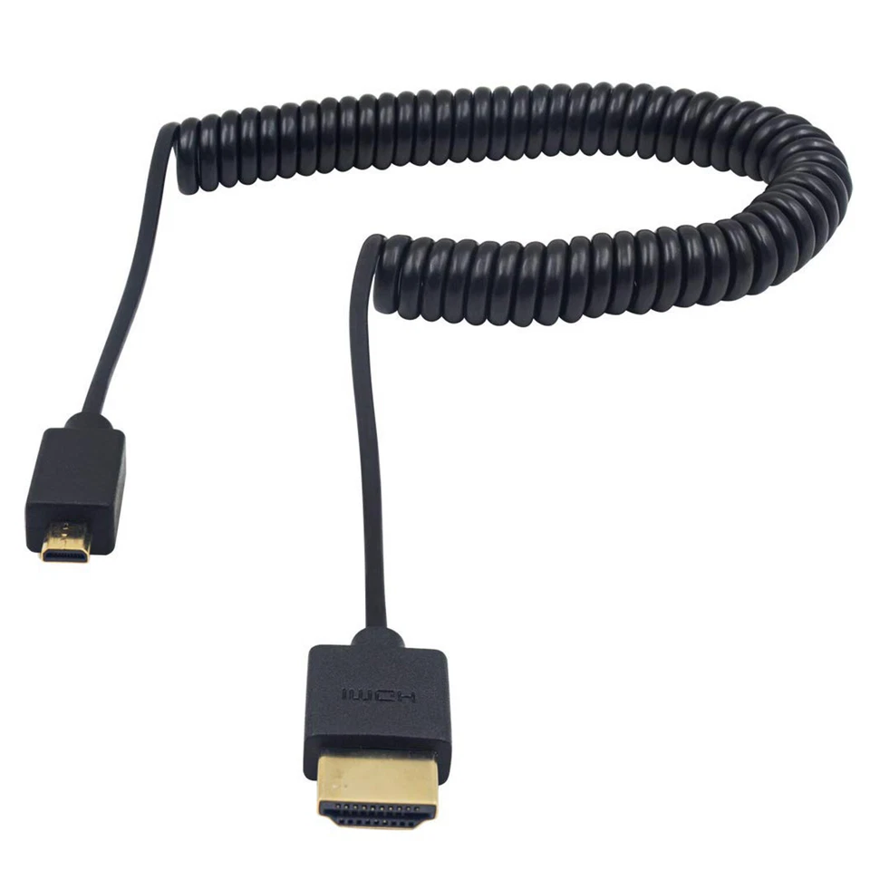 Micro HDMI Male to Full HDMI Coiled Adapter Cable Extreme Slim/Thin for 1080P 4K - Image 1 of 4