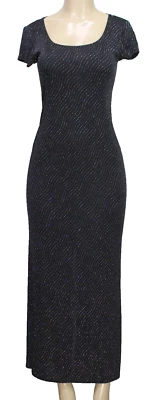 Maxi Vestido Vintage Jump Apparel Manga Corta Diamante Piedra Negro Talla 3/4 Foto 1 de 4