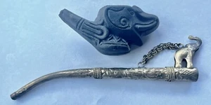 Vintage Antique Silver & Clay Elephant Pipe Very Good Condition~Rare - Picture 1 of 11