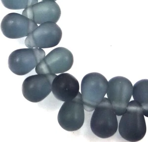 50 Czech Frosted Sea Glass Teardrop Beads 6x4mm - Matte - Montana Blue - Picture 1 of 2