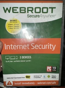 New Webroot Secure Anywhere Internet Security w/ Antivirus Windows 10, 3 Devices - Picture 1 of 1