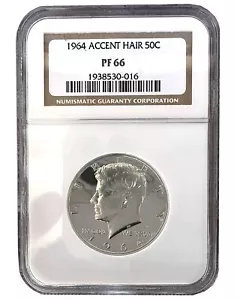 1964 50c KENNEDY ACCENT HAIR Silver Half Dollar PF66 Rare Graded Coins Sale 530 - Picture 1 of 2