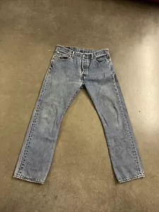 Levis 501 Button Fly Blue Jeans Distressed Worn Faded 33 x 30 Classic Straight - Picture 1 of 12