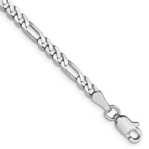 14K Solid White Gold 3mm Figaro Link Chain Bracelet - Picture 1 of 17