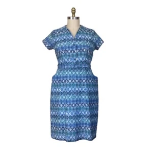 Vintage 1960s Plus Size Blue Floral Print Dress | 1960s Vintage Tiki Dress - Picture 1 of 7