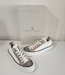 Brunello Cucinelli Knit and Suede Sneakers with precious toe /White/ Size 38 1/2 - Picture 1 of 8