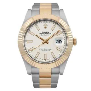 Rolex Datejust II 18K Yellow Gold Steel Cream Dial Automatic Men Watch 116333 - Picture 1 of 6