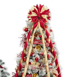 Christmas Tree Topper Bow 53x13 Inches Large Christmas Bow with Glitter Strea... - Picture 1 of 7