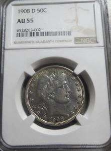 1908 D Barber "Liberty" Half -- NGC AU55 -- - Picture 1 of 2
