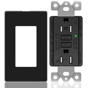 GFI GFCI Outlet 15 Amp Receptacles Ground Fault Circuit Interrupter ETL Black US - Picture 1 of 12