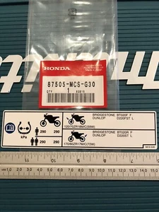 09-10 ST1300 PAN EUROPEAN Genuine HONDA Tyre Caution Label Decal 87505-MCS-G30 - Picture 1 of 7