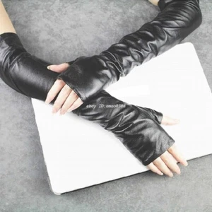 Neue modische lange schwarze fingerlose Leder Opernhandschuhe für Damen, 40 cm-60 cm - Bild 1 von 5