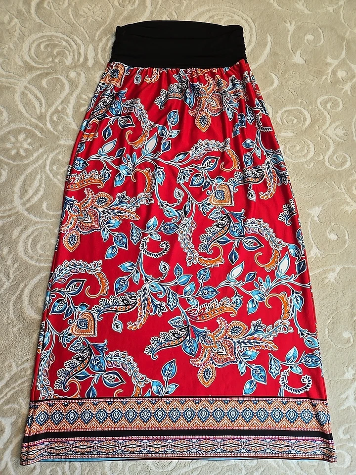 Nuevo sin etiquetas Apt. Maxi Falda Larga 9 Talla XL Roja Multicolor Paisley Senefa Control Abdomen  Foto 1 de 4