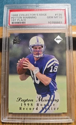 Tarjeta de novato Peyton Manning 1998 Collector's Edge primer lugar #135, gema Mt 10 Foto 1 de 2