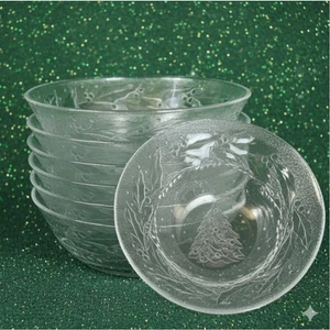 7er Set Vintage Arcoroc Stechpalme Tannenbaum geprägtes Glas Weihnachtsschalen - Bild 1 von 12