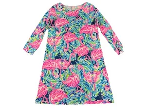 Lilly Pulitzer Flamingo Roll Tab Pullover Dress Size XS Pima Cotton Pink Abstrac - Picture 1 of 7
