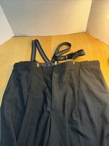 1950s Vtg Formal Pants Tuxedo Stripe Black Pleated Front Suspender 43x34 Adjust - Picture 1 of 4