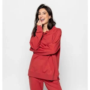 Veraluna cowl neck sweatshirt women's size M red organic cotton sustainable - Picture 1 of 4