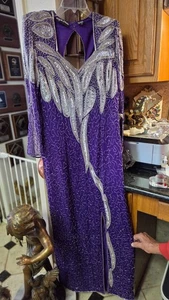 RIGHT CHOICE Vintage Kleid Langarm SILBER Perlen Pailletten Handarbeit auf Seide M! - Bild 1 von 22